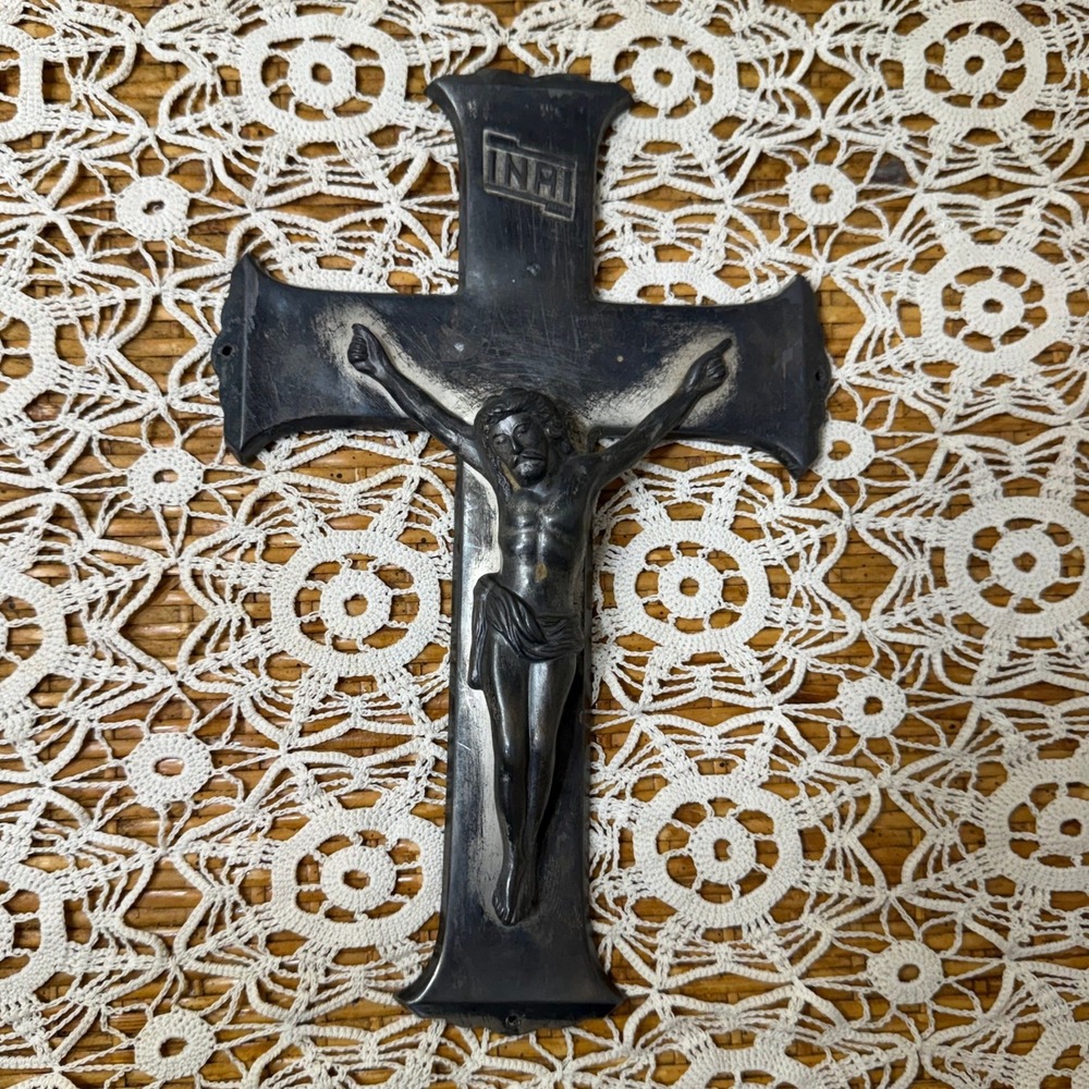 Vintage C.B.C. Co. 56 Metal Crucifix Wall Hanging Jesus Christ INRI Cross